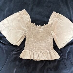 Women’s Smocked Linen Top in Beige